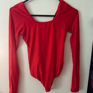 Aerie Red Fitted Long Sleeve Bodysuit